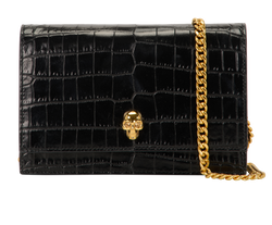 Small Skull Flap Crossbody, Croc Embossed, Black, MII, B, 2*